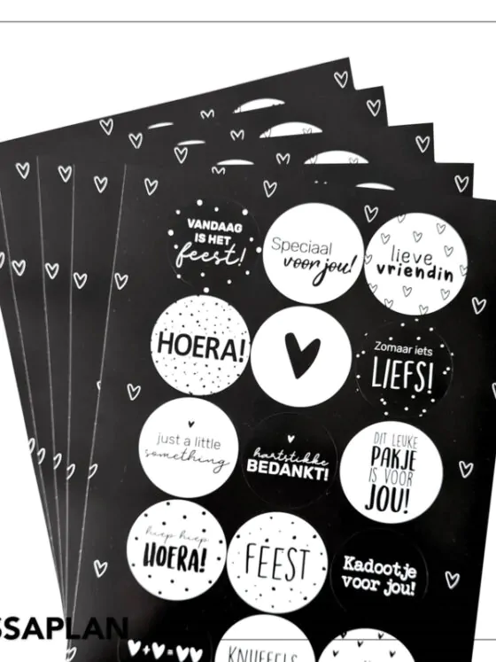 Stickervel - 15 stickers - Zwart/wit