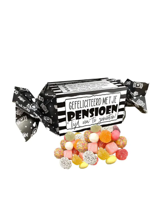 gefeliciteerd met je pensioen snoepdoosje Snoep cadeau doosje gevuld met tum tum – Pensioen