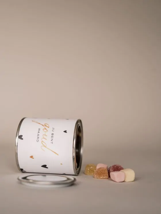 snoep blikje met de tekst jij bent goud waard
