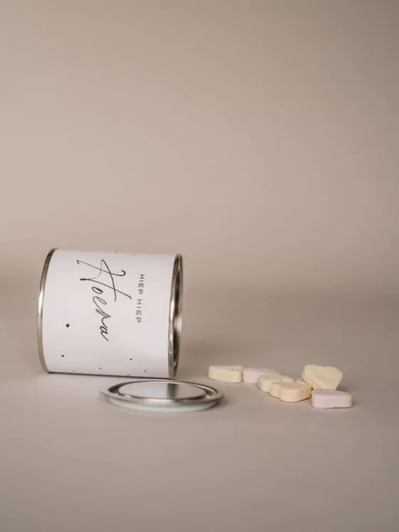 Hiep hiep hoera blikje snoep cadeau