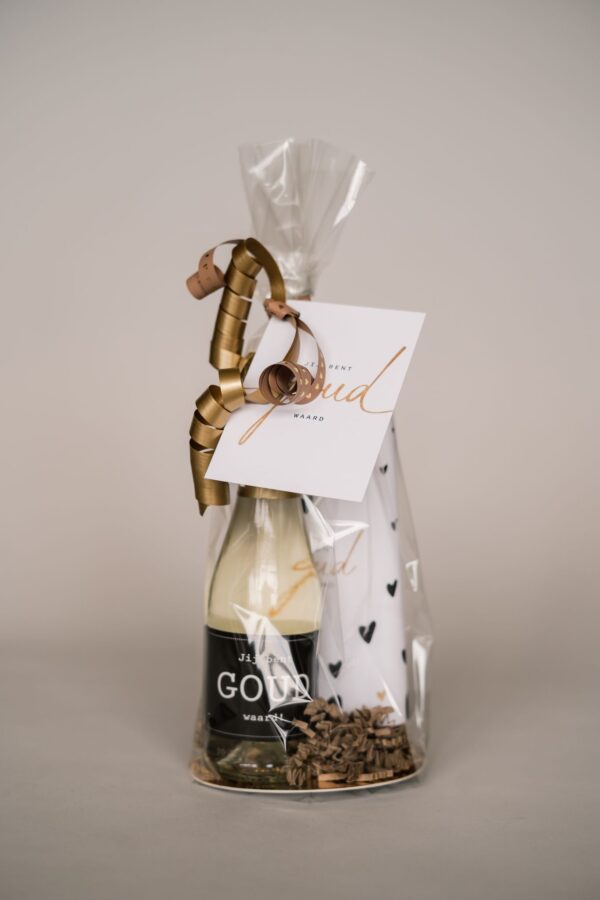 Jij bent Goud waard cadeautje - Fles secco & chocolade reep