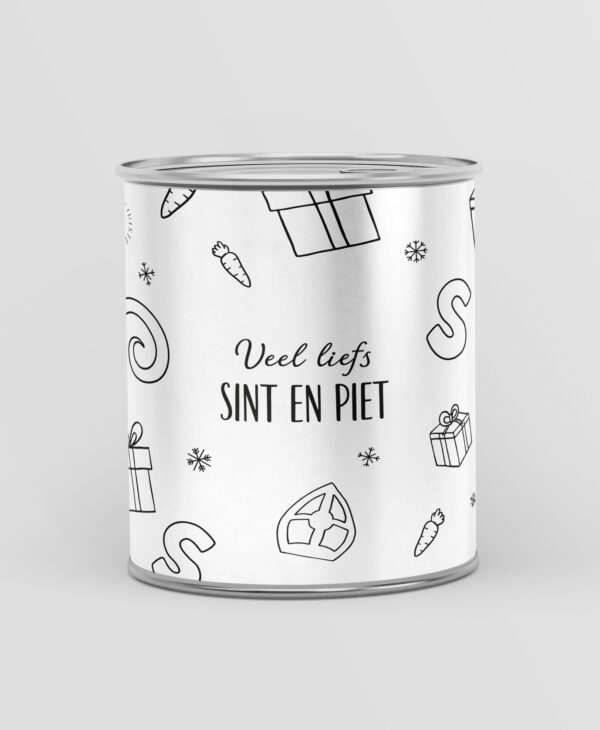 Veel liefs sint en piet blikje Sinterklaas cadeau emmer - Chocoladereep, blikje, kandelaar & kaarsen