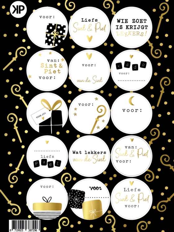 0031022_kp-a5-stickervellen-kp-sinterklaas-luxe-25-vellen Stickervel - Sinterklaas luxe - Zwart, wit & goud