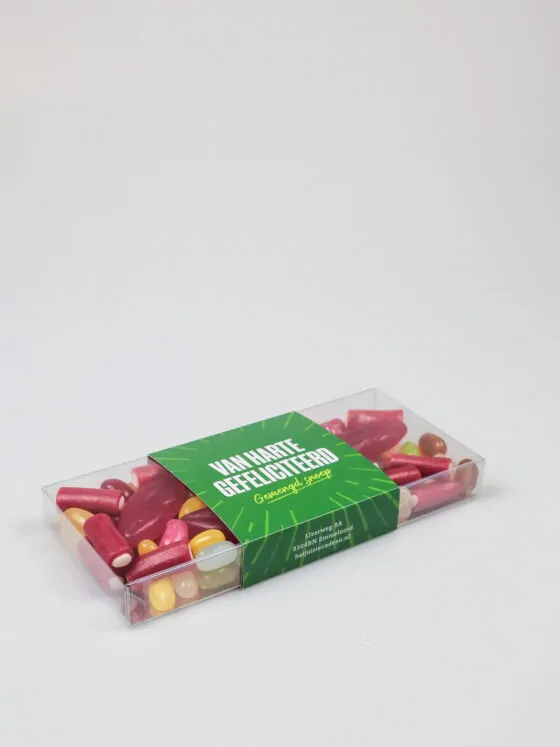 Snoep blister met gemengde snoepjes - Van harte gefeliciteerd