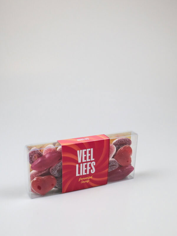 Snoep blister met rode snoepjes - Veel Liefs