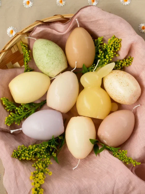 egg tray met 4 paasei kaarsen – sfeervolle paasdecoratie