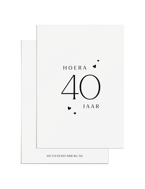 A6 hoera 40 jaar Ansichtkaart felicitatie - Hoera 40 jaar - Hartjes