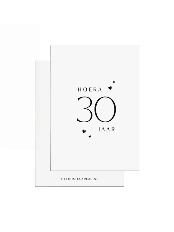 A7kaartje felicitatie - Hoera 30 jaar - Hartjes