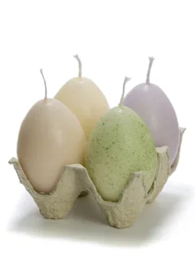 egg tray met 4 paasei kaarsen – sfeervolle paasdecoratie