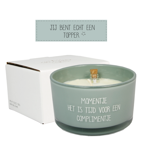 Flessenpost kaars - Momentje. Het is tijd voor een complimentje - minty bamboo