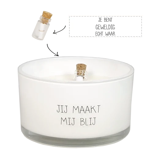 Flessenpost kaars - Jij maakt mij blij - Fresh Cotton