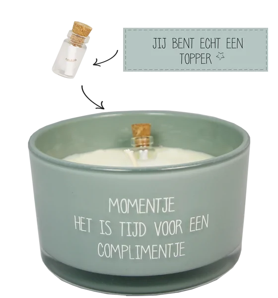 Flessenpost kaars - Momentje. Het is tijd voor een complimentje - minty bamboo