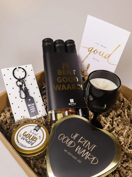 Cadeaupakket Jij bent goud waard met wijn – Vol sfeer en waardering