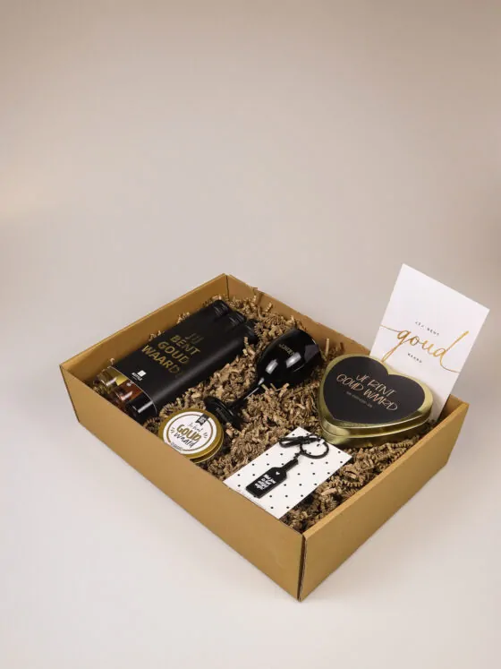 Cadeaupakket Jij bent goud waard met wijn – Vol sfeer en waardering