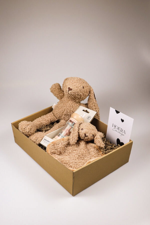 Kraampakket meisje met knuffel bunny, speendoekje en regenrammelaar