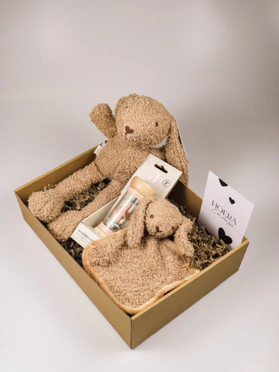 Kraampakket meisje met knuffel bunny, speendoekje en regenrammelaar