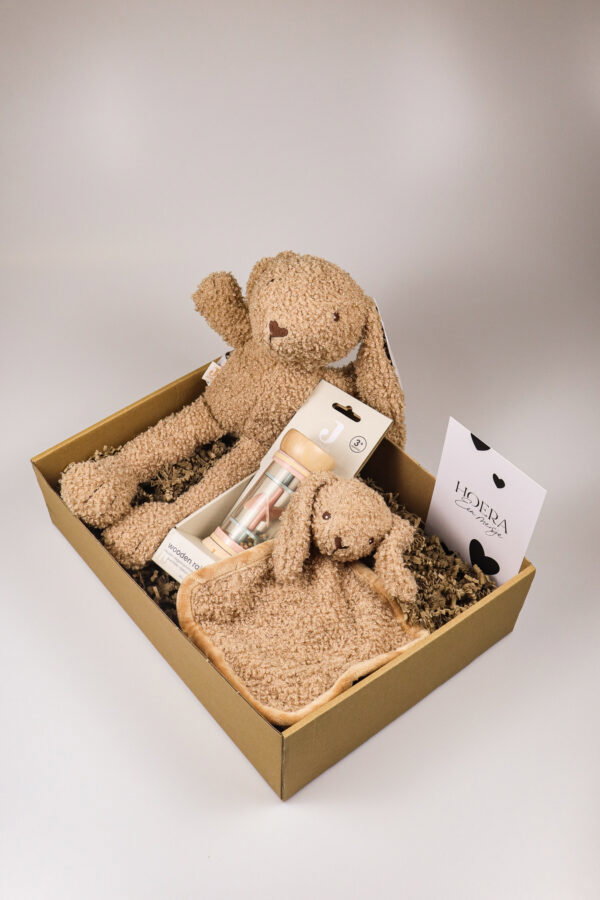 Kraampakket meisje met knuffel bunny, speendoekje en regenrammelaar