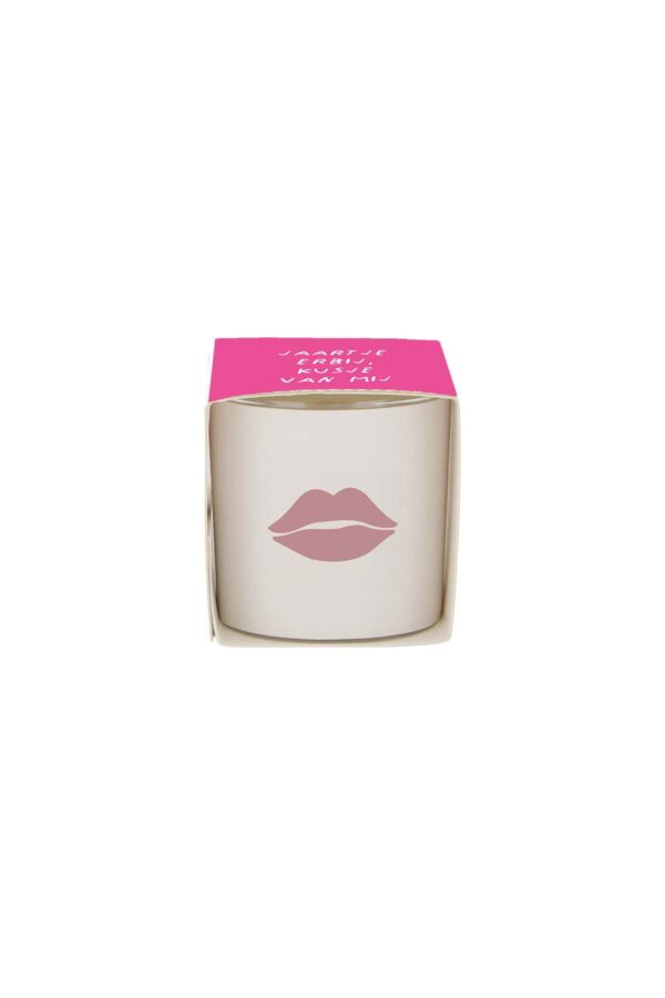Zusss geurkaarsje in wikkel kusje wit/roze