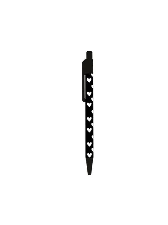 Pen - zwart met witte hartjes