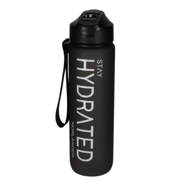 Waterfles Hydrated Zwart – NORLÄNDER 1 liter met rietje Waterfles Hydrated Zwart – NORLÄNDER 1 liter met rietje