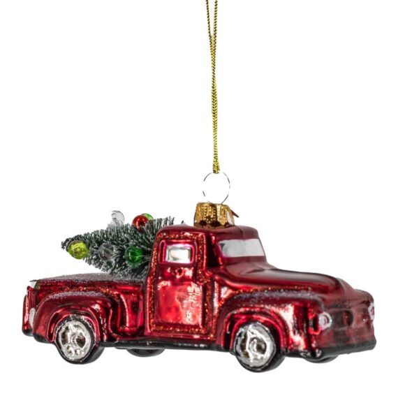 Kerstbal pickup met boom – Rood glasdecor van Kolony