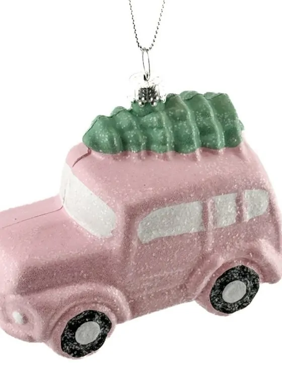 Kerstbal hanger auto met boom roze – HomeBound decoratie Kerstbal hanger auto met boom roze – HomeBound decoratie