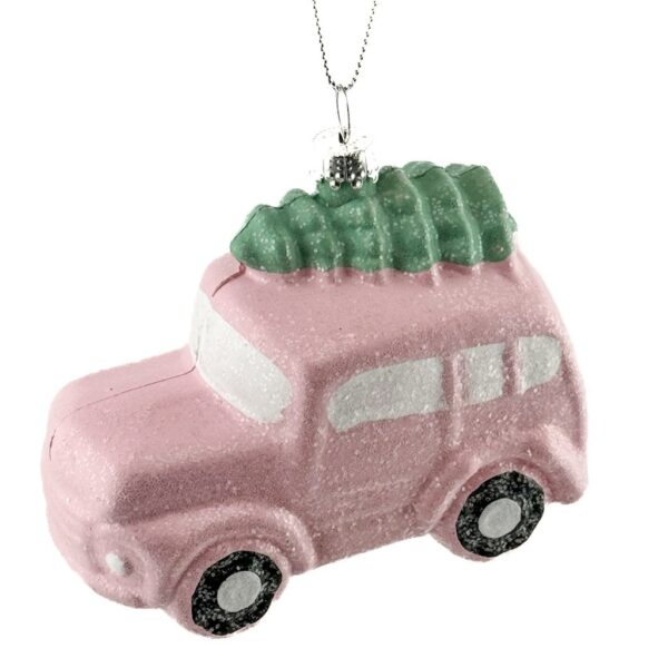 Kerstbal hanger auto met boom roze – HomeBound decoratie
