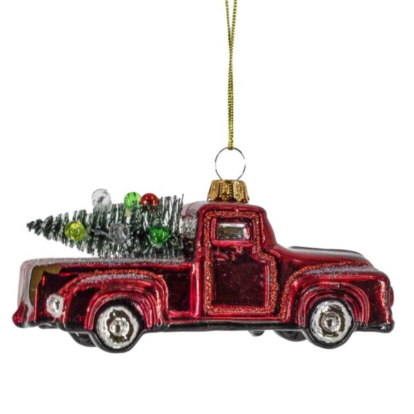 Kerstbal pickup met boom – Rood glasdecor van Kolony