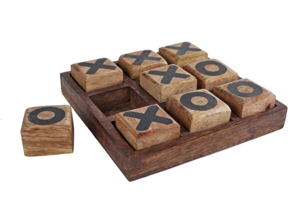 Tic Tac Toe spel hout – Mango naturel/zwart 13 cm