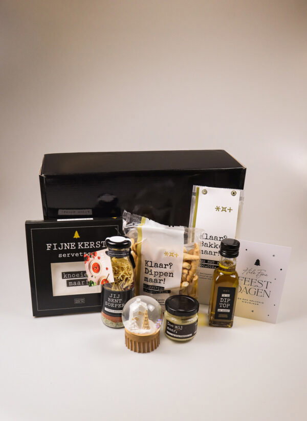 kerst cadeaupakket met soep, dips & feestelijke bites