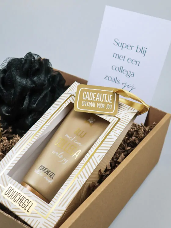 Cadeaupakket collega – douchegel, stressbal en spons cadeau