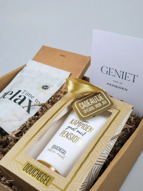 Pensioen cadeaupakket – geniet van je pensioen met douchegel, badzout & meer