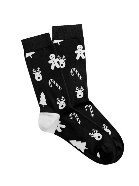 Kerstsokken maat 37-41 – Zwart met wit kerstdesign