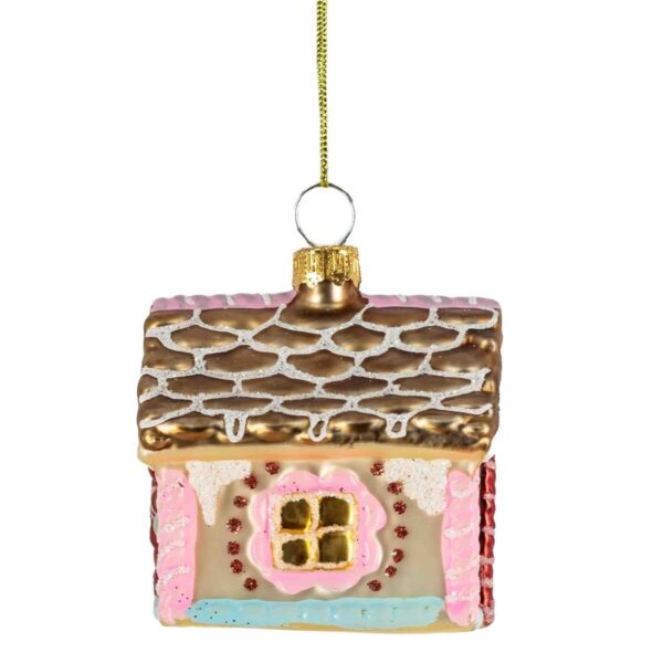 Kerstbal Huisje – Glazen Ornament Roze van Kolony