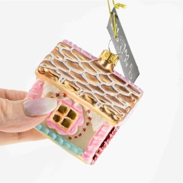 Kerstbal Huisje – Glazen Ornament Roze van Kolony