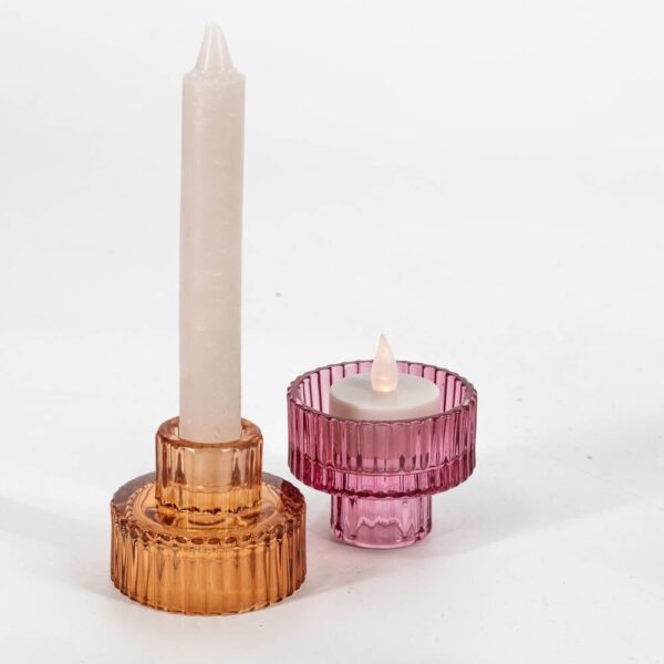 Glazen waxine en kaarsenstandaard - Roze Glazen waxine en kaarsenstandaard - Roze