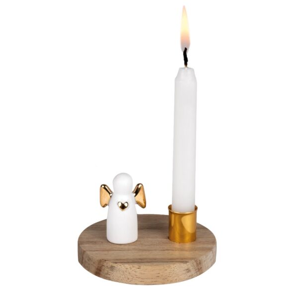 Kandelaar met engel van porselein hout en goud - Räder
