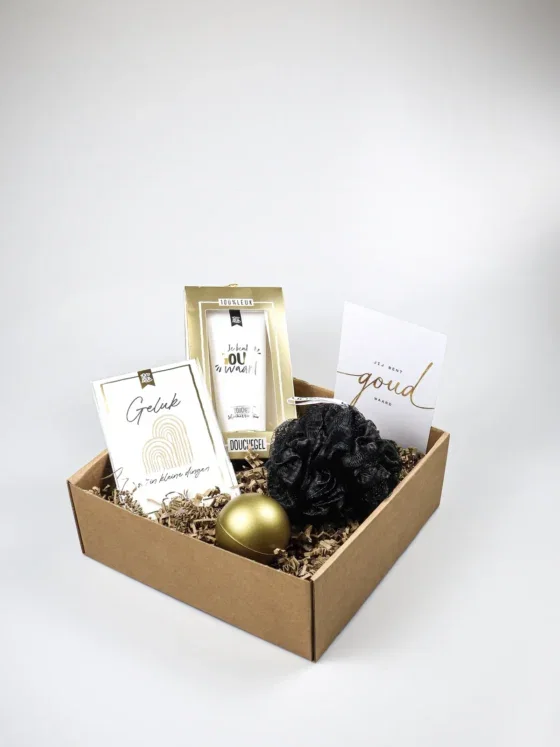 Cadeaupakket Jij bent goud waard – Luxe verwenpakket met douchegel en accessoires Cadeaupakket Jij bent goud waard – Luxe verwenpakket met douchegel en accessoires