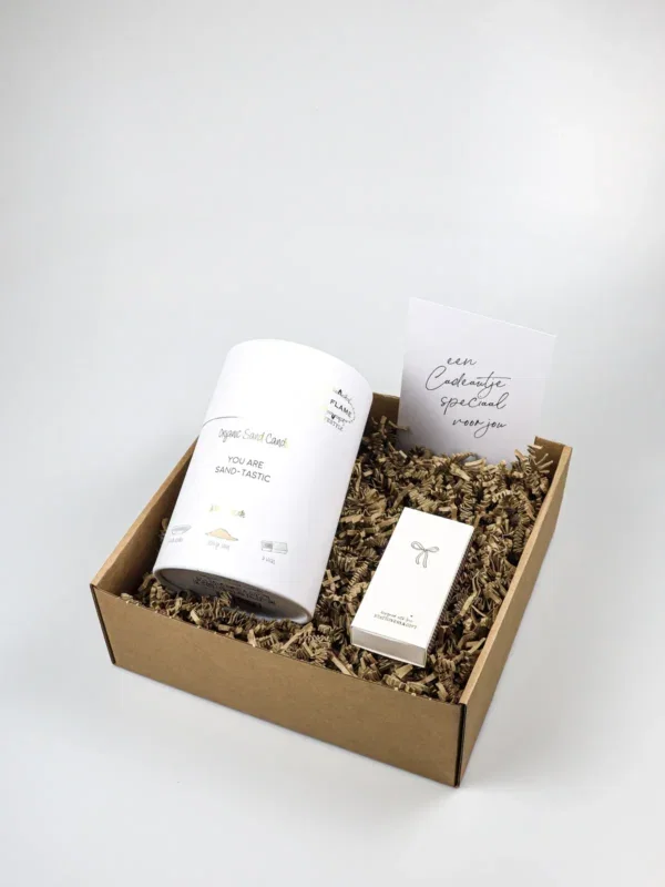 Cadeaupakket waardering – Kaarsenzand ‘You are sand-tastic’ en lucifers