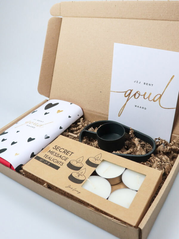 Brievenbus cadeau Jij bent Goud Waard – Kaarslicht & Chocolade verrassing Brievenbus cadeau Jij bent Goud Waard – Kaarslicht & Chocolade verrassing