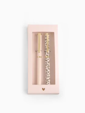 Pennenset met Luipaardprint en Goud – Luxe Cadeauverpakking – 2 Stuks