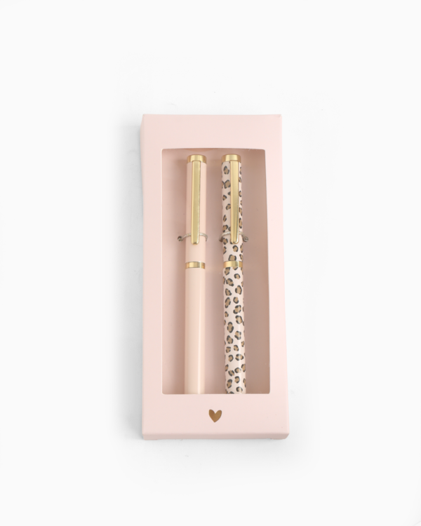 Pennenset met Luipaardprint en Goud – Luxe Cadeauverpakking – 2 Stuks