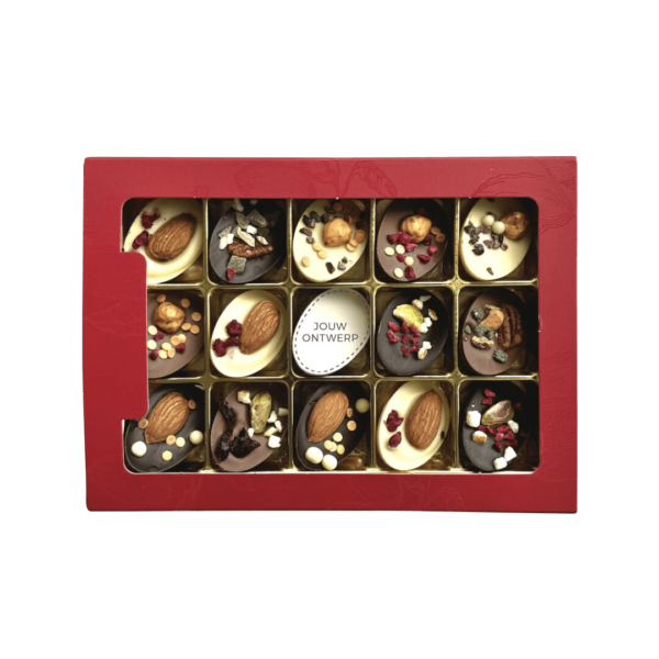 Chocolade paaseitjes met fruit en noten in luxe geschenkdoos | eigen logo