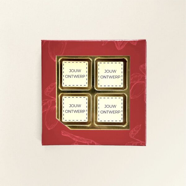 Chocoladeblokjes eigen logo - geschenkdoos 4 stuks Chocoladeblokjes eigen logo - geschenkdoos 4 stuks