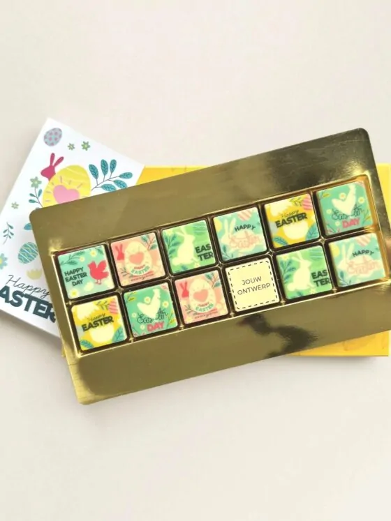 Chocoladeblokjes Pasen eigen logo - geschenkdoos 12 stuks