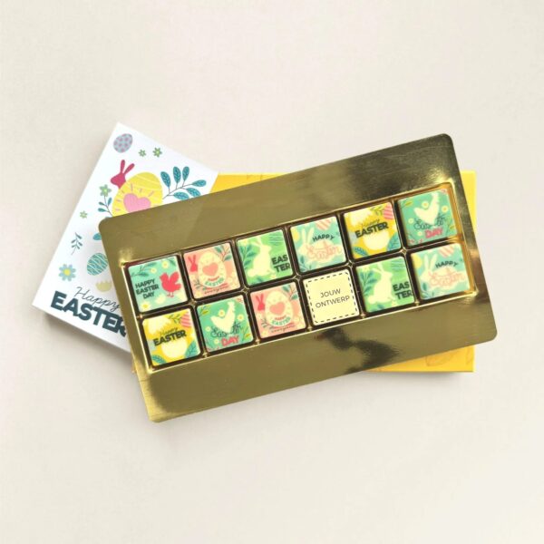 Chocoladeblokjes Pasen eigen logo - geschenkdoos 12 stuks