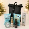 Luxe kerstcadeaupakket met fietsrugtas gevuld met lekkernijen
