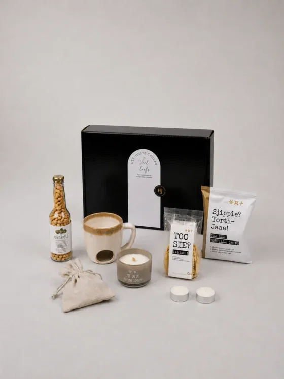 Kerstcadeau met fondue set, My Flame kaars & chips