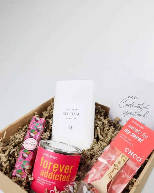 Cadeaupakket chocolover met Tony, chocofondue en chocolademelk