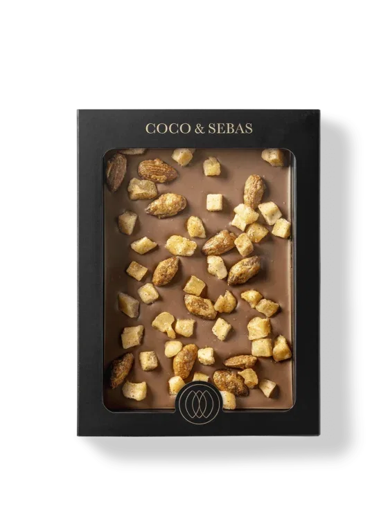 Coco & Sebas melkchocolade plak appel amandel – 5 spices